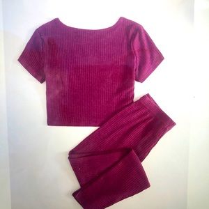 NWOT Rib-Knit Red Violet Tee and Tie Waist Leggings Set Sz 6/8